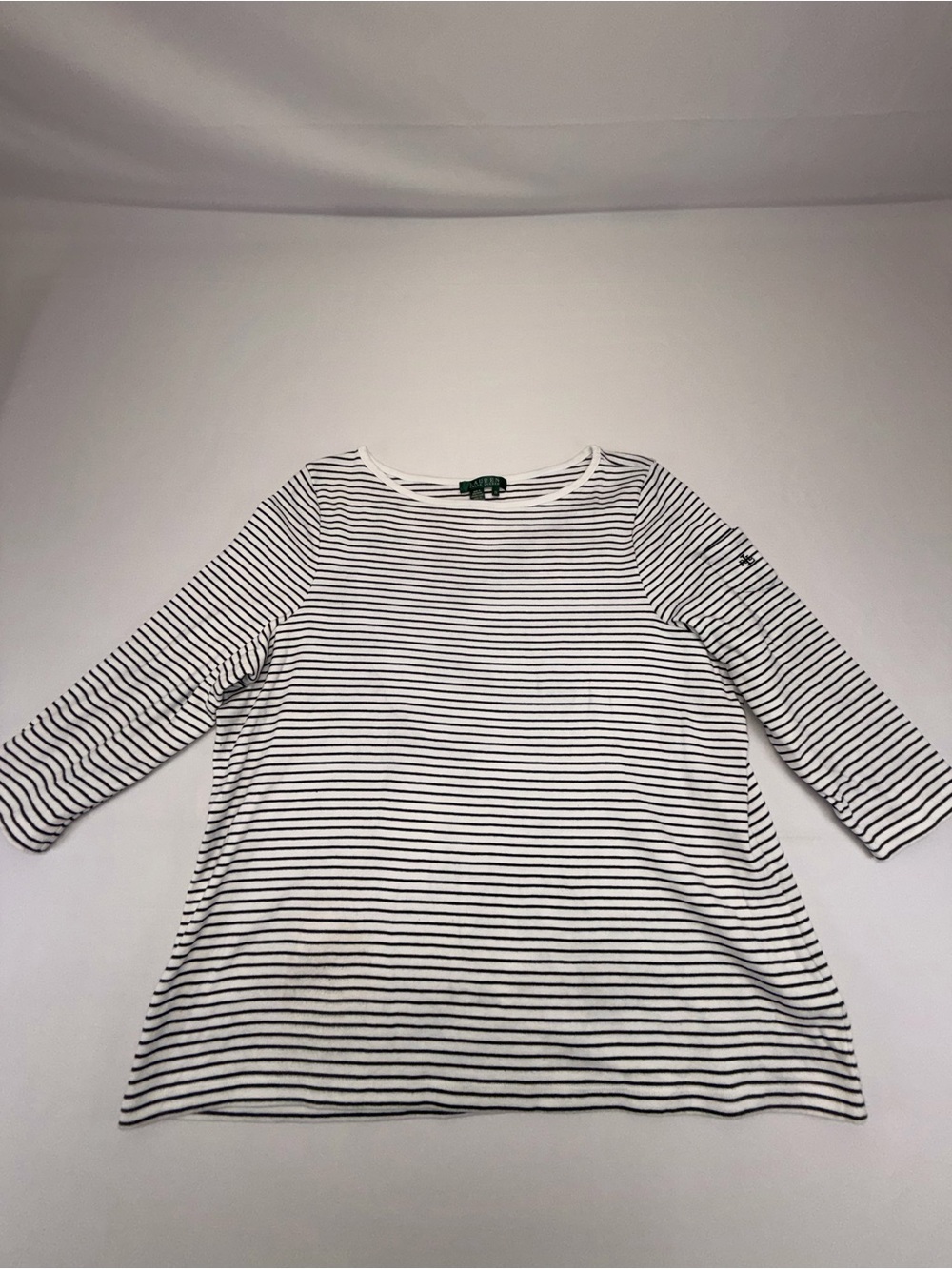 Lauren Ralph Lauren Top Womens 2X White Black Stripe 3/4 Sleeve Cotton